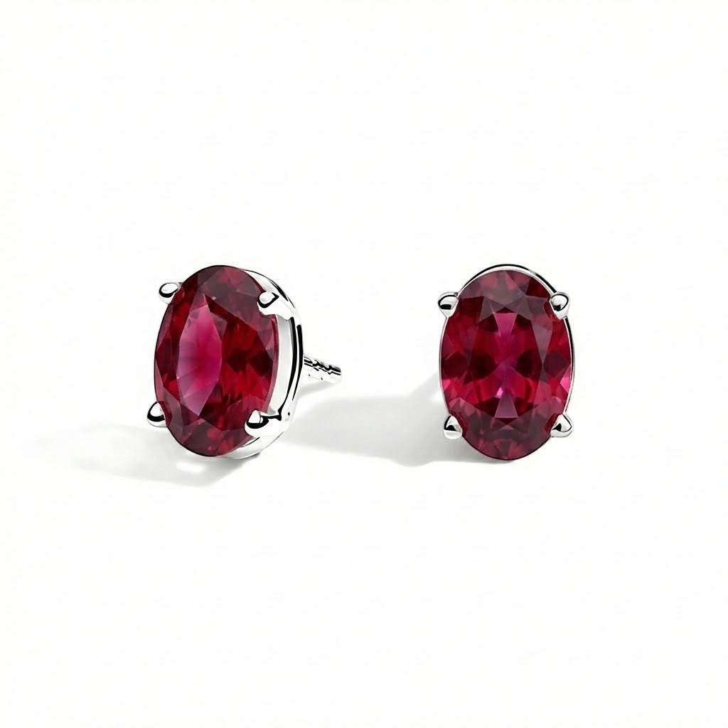 L'Ovale® Ruby Stud Earrings, Platinum