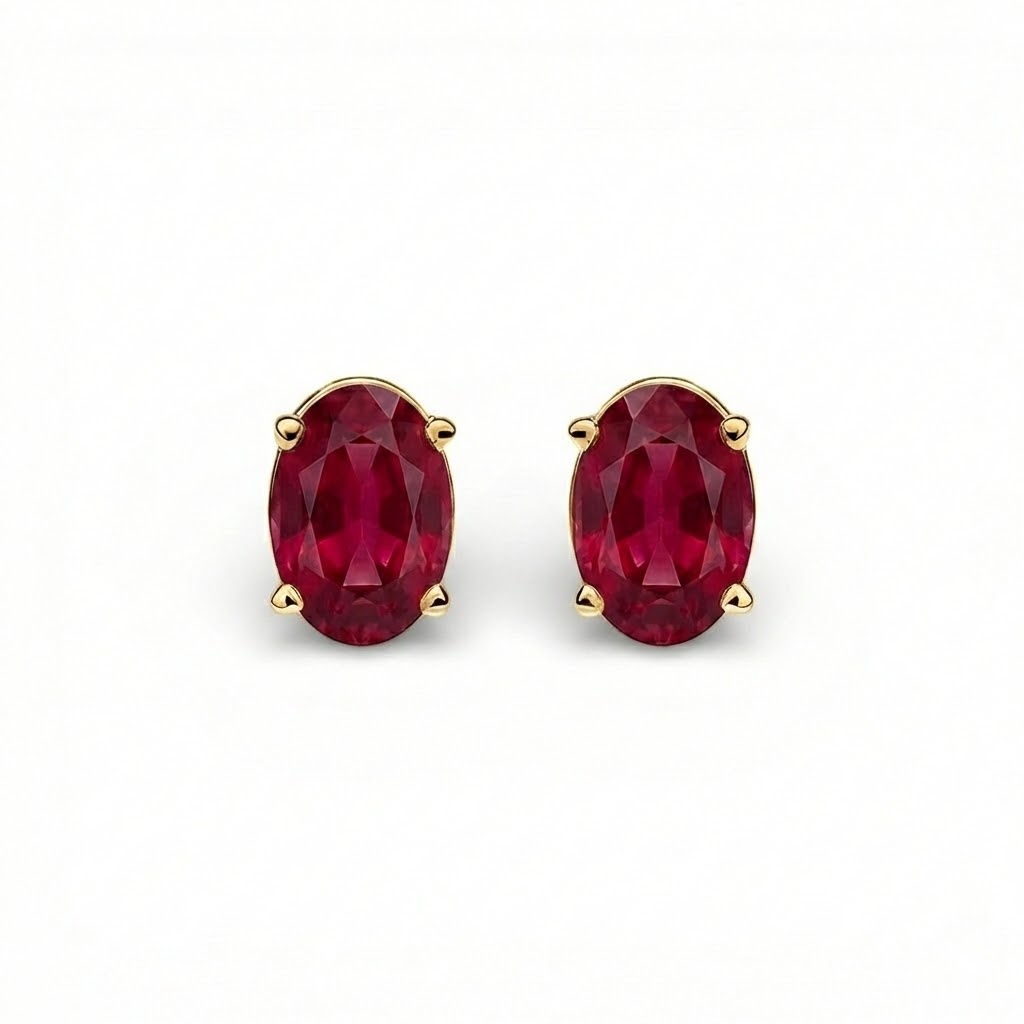 L'Ovale® Ruby Stud Earrings, Gold Vermeil