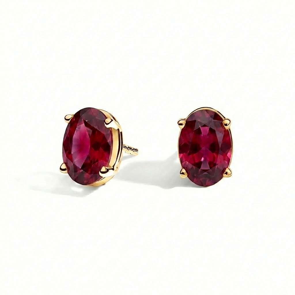 L'Ovale® Ruby Stud Earrings, Gold Vermeil