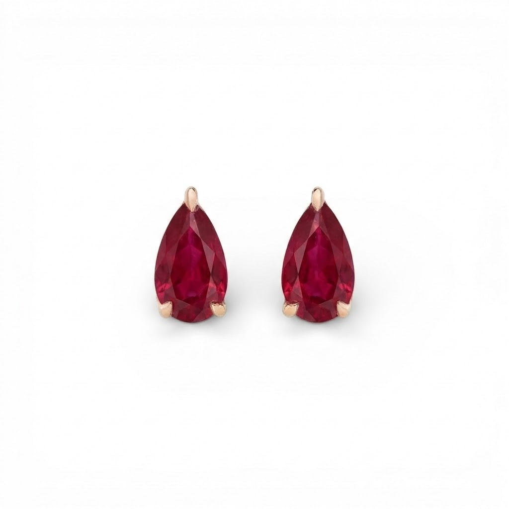 La Poire® Ruby Stud Earrings, 14K Rose Gold