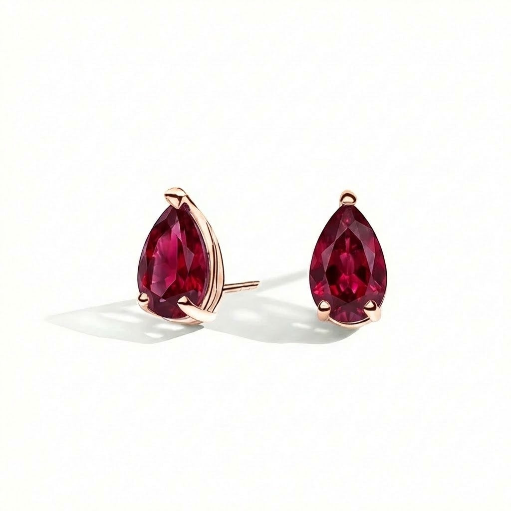 La Poire® Ruby Stud Earrings, 14K Rose Gold