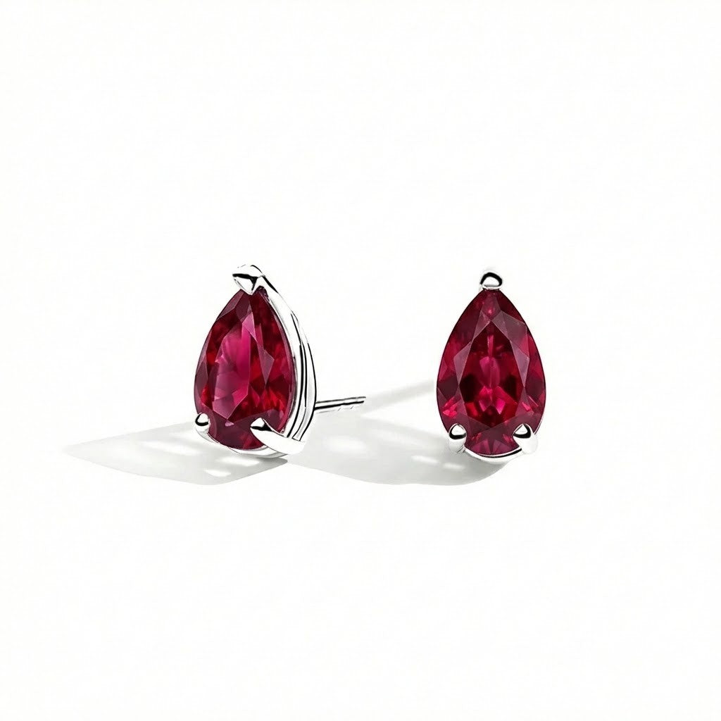 La Poire® Ruby Stud Earrings, Sterling Silver