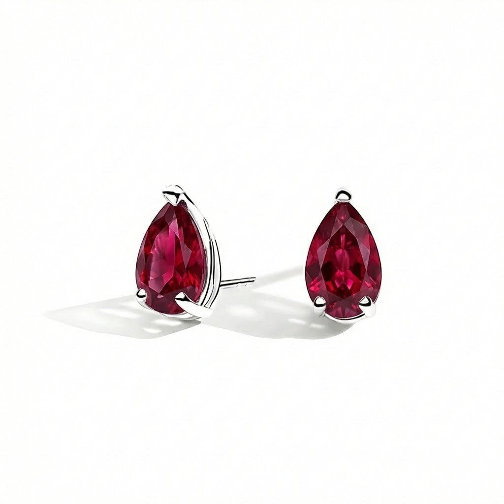 La Poire® Ruby Stud Earrings, 14K White Gold