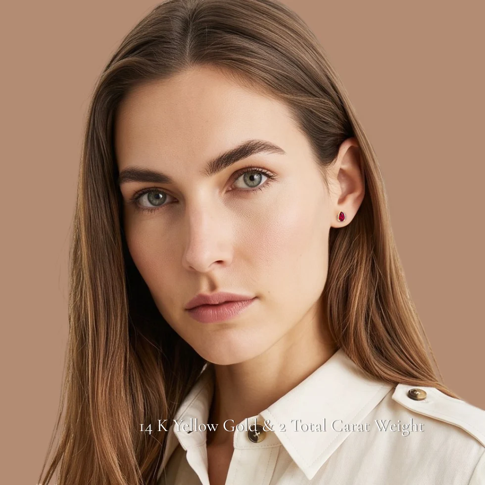 La Poire® Ruby Stud Earrings, 14K Yellow Gold