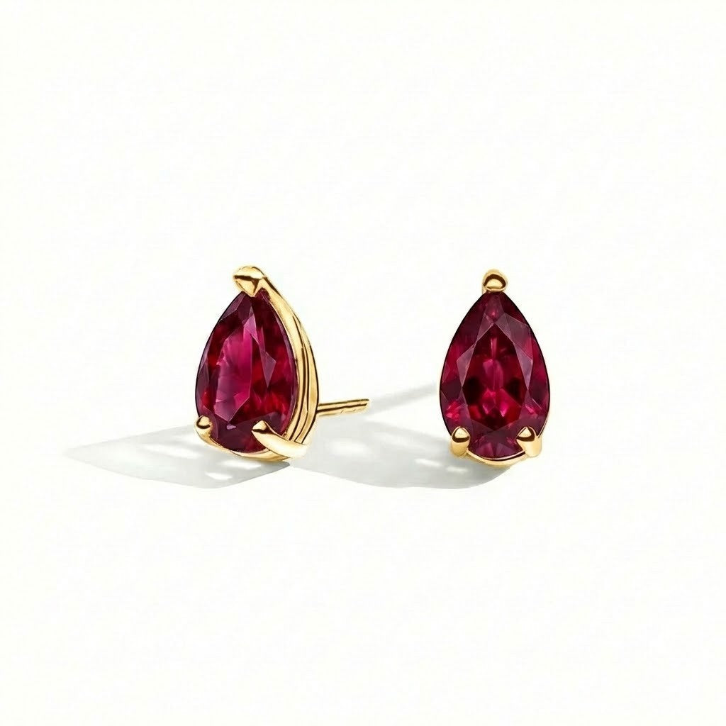 La Poire® Ruby Stud Earrings, Gold Vermeil