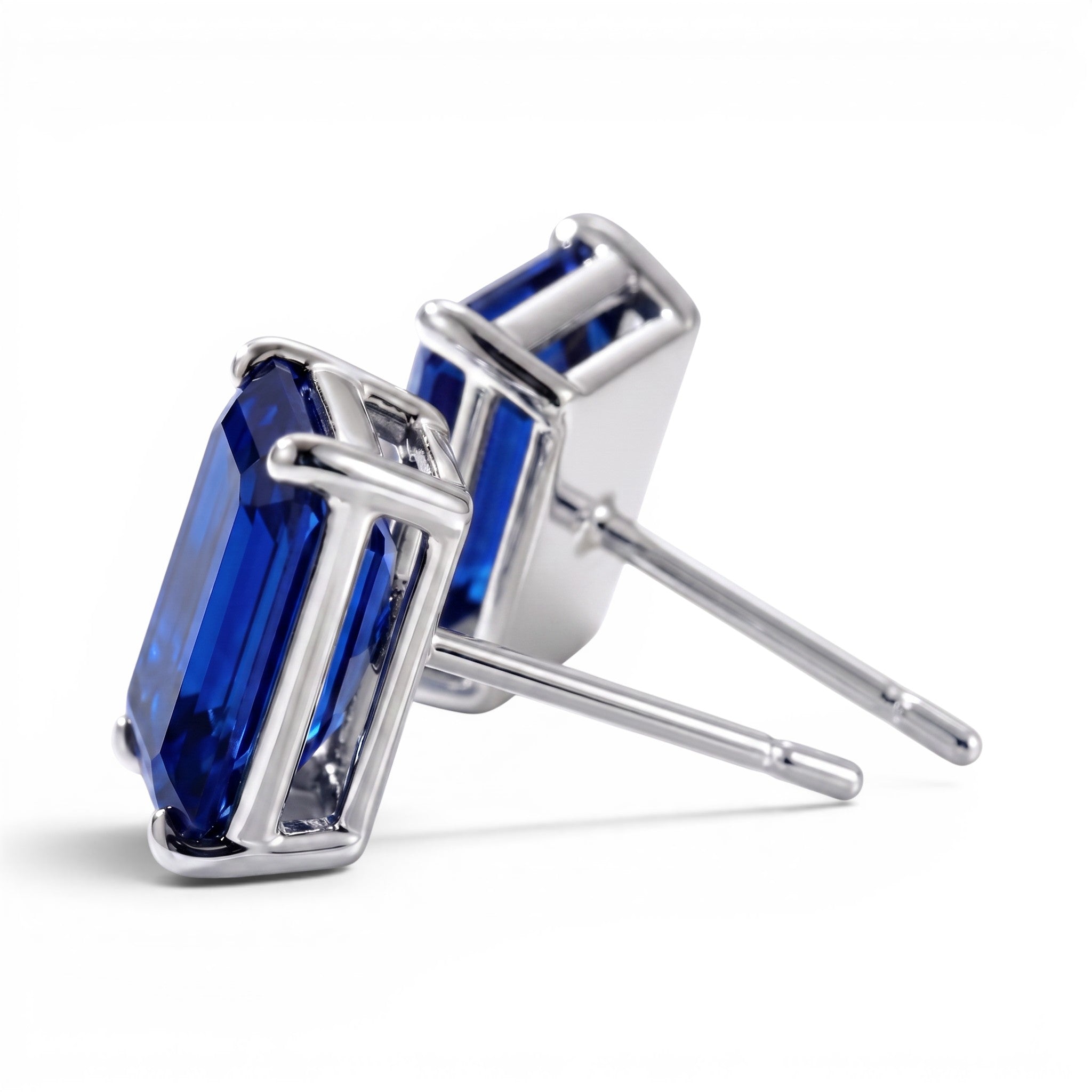 L'Emeraude® Sapphire Stud Earrings, 14K White Gold