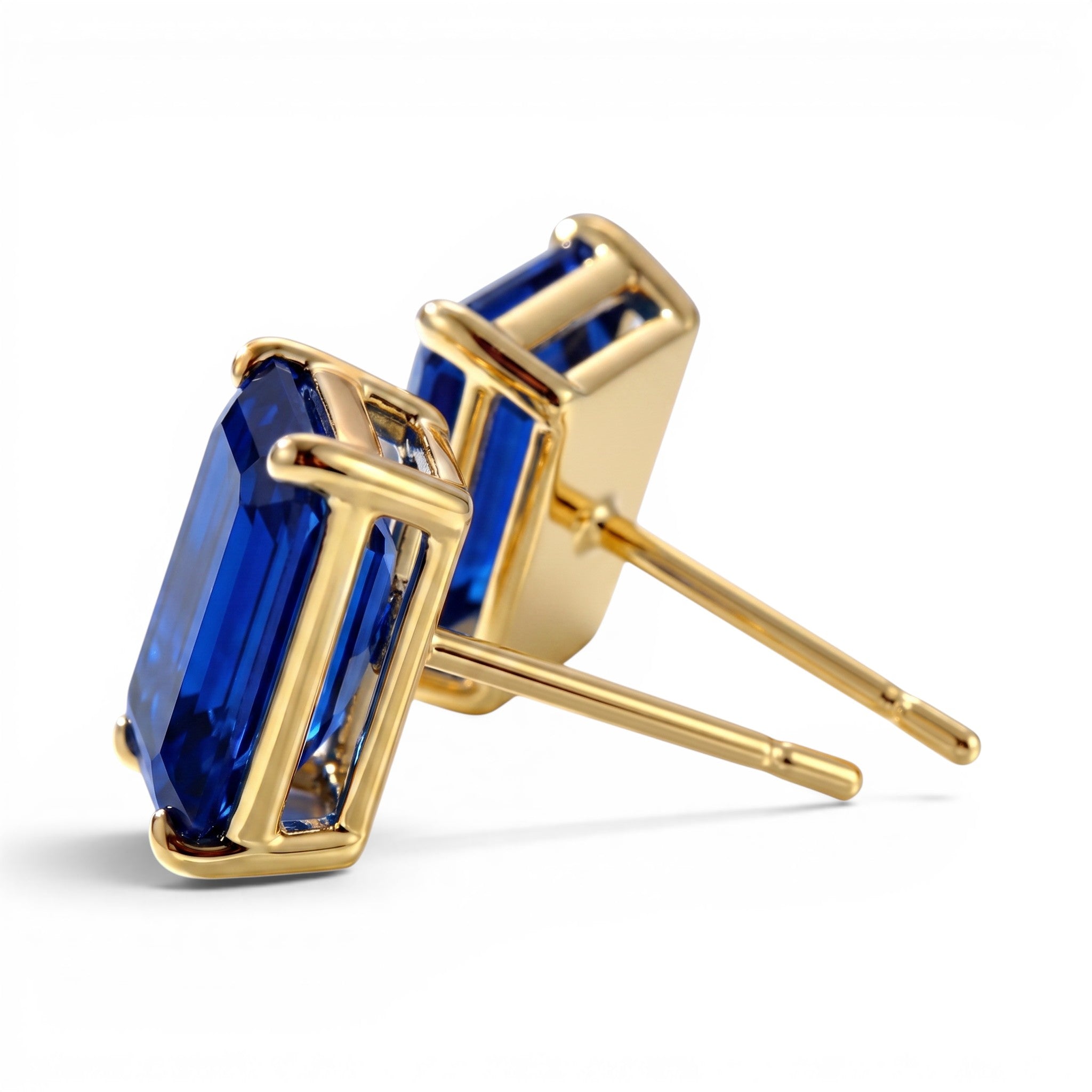 L'Emeraude® Sapphire Stud Earrings, 14K Yellow Gold