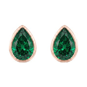 La Poire® Bezel Emerald Stud Earrings, 14K Rose Gold