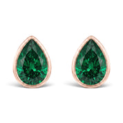 La Poire® Bezel Emerald Stud Earrings, 14K Rose Gold