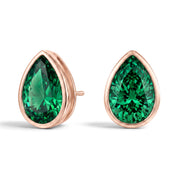 La Poire® Bezel Emerald Stud Earrings, 14K Rose Gold