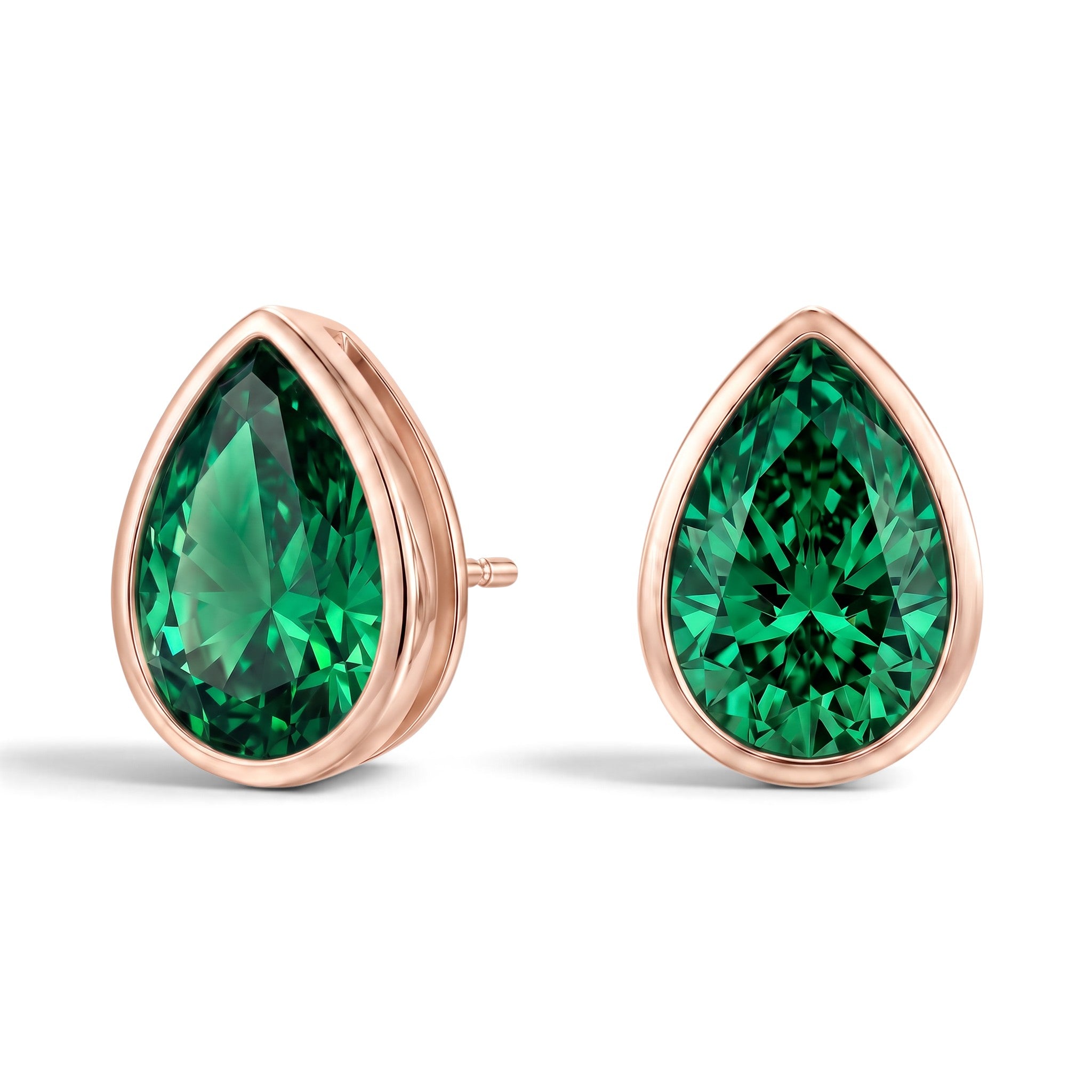 La Poire® Bezel Emerald Stud Earrings, 14K Rose Gold