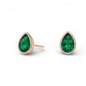La Poire® Bezel Emerald Stud Earrings, 14K Rose Gold