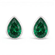 La Poire® Bezel Emerald Stud Earrings, Platinum
