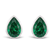 La Poire® Bezel Emerald Stud Earrings, Sterling Silver