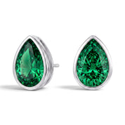 La Poire® Bezel Emerald Stud Earrings, Sterling Silver
