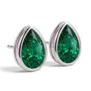La Poire® Bezel Emerald Stud Earrings, Sterling Silver