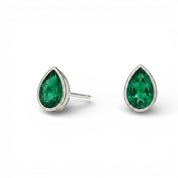 La Poire® Bezel Emerald Stud Earrings, Platinum