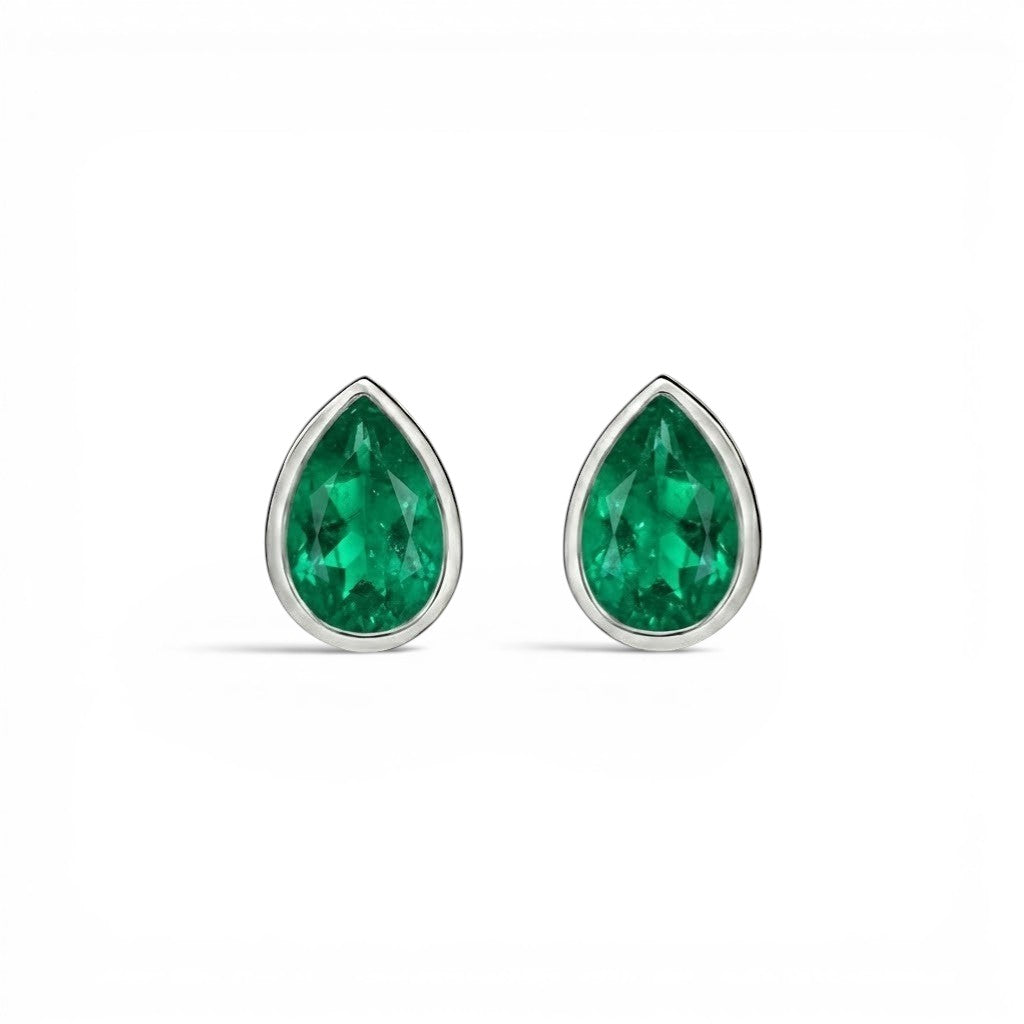 La Poire® Bezel Emerald Stud Earrings, Sterling Silver