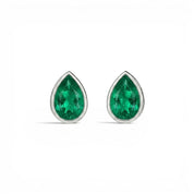 La Poire® Bezel Emerald Stud Earrings, Sterling Silver