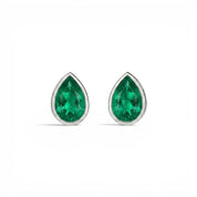 La Poire® Bezel Emerald Stud Earrings, 14K White Gold