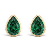La Poire® Bezel Emerald Stud Earrings, 14K Yellow Gold
