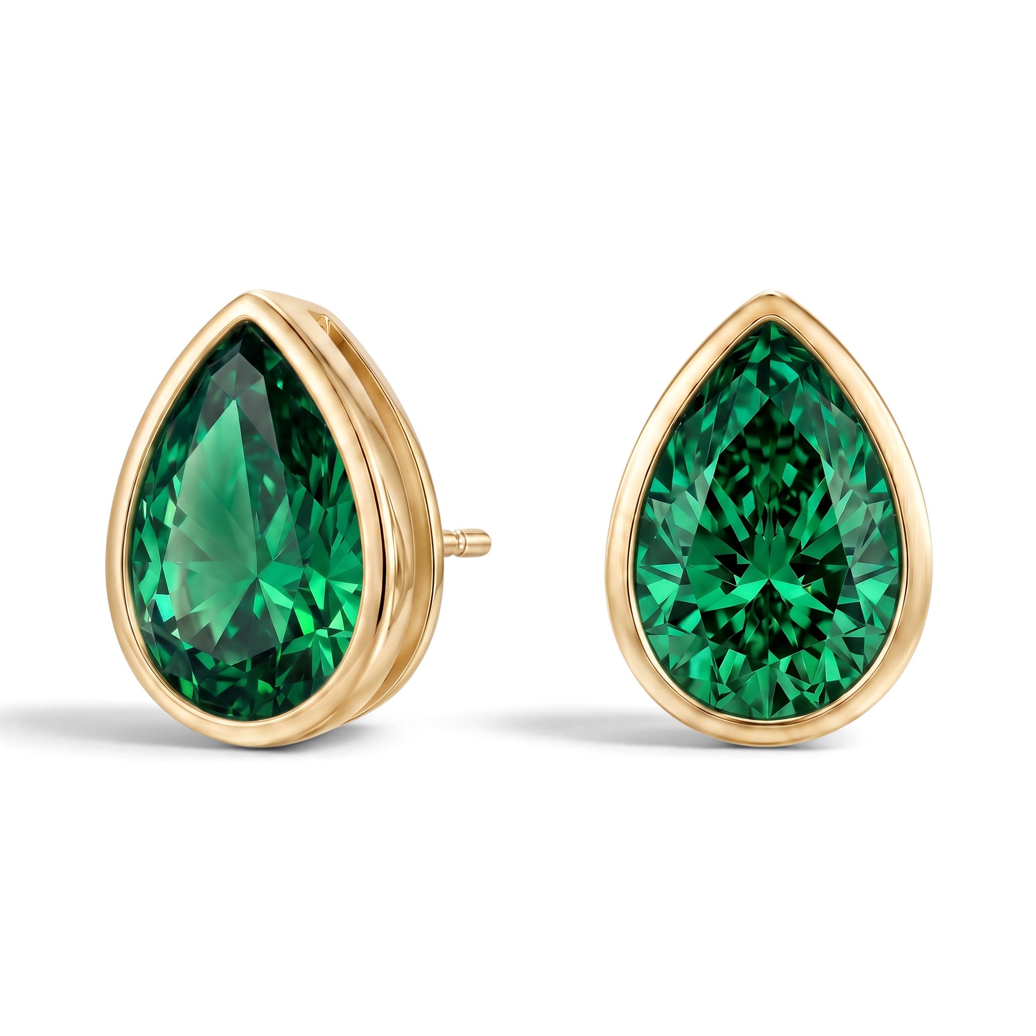 La Poire® Bezel Emerald Stud Earrings, 14K Yellow Gold