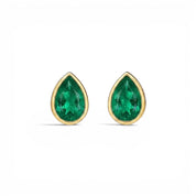 La Poire® Bezel Emerald Stud Earrings, 14K Gold