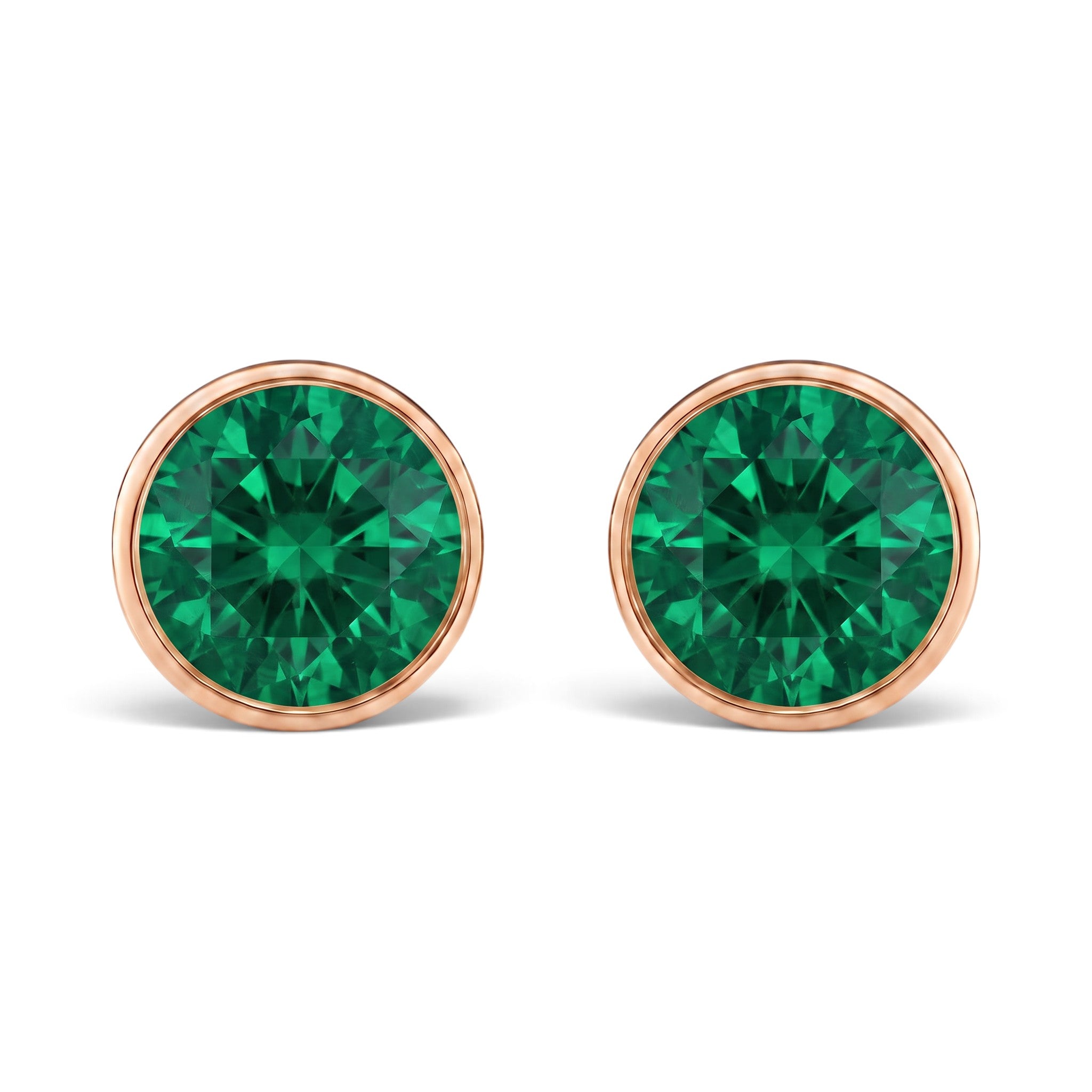 La Ronde® Bezel Emerald Stud Earrings, 14K Rose Gold