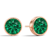La Ronde® Bezel Emerald Stud Earrings, 14K Rose Gold