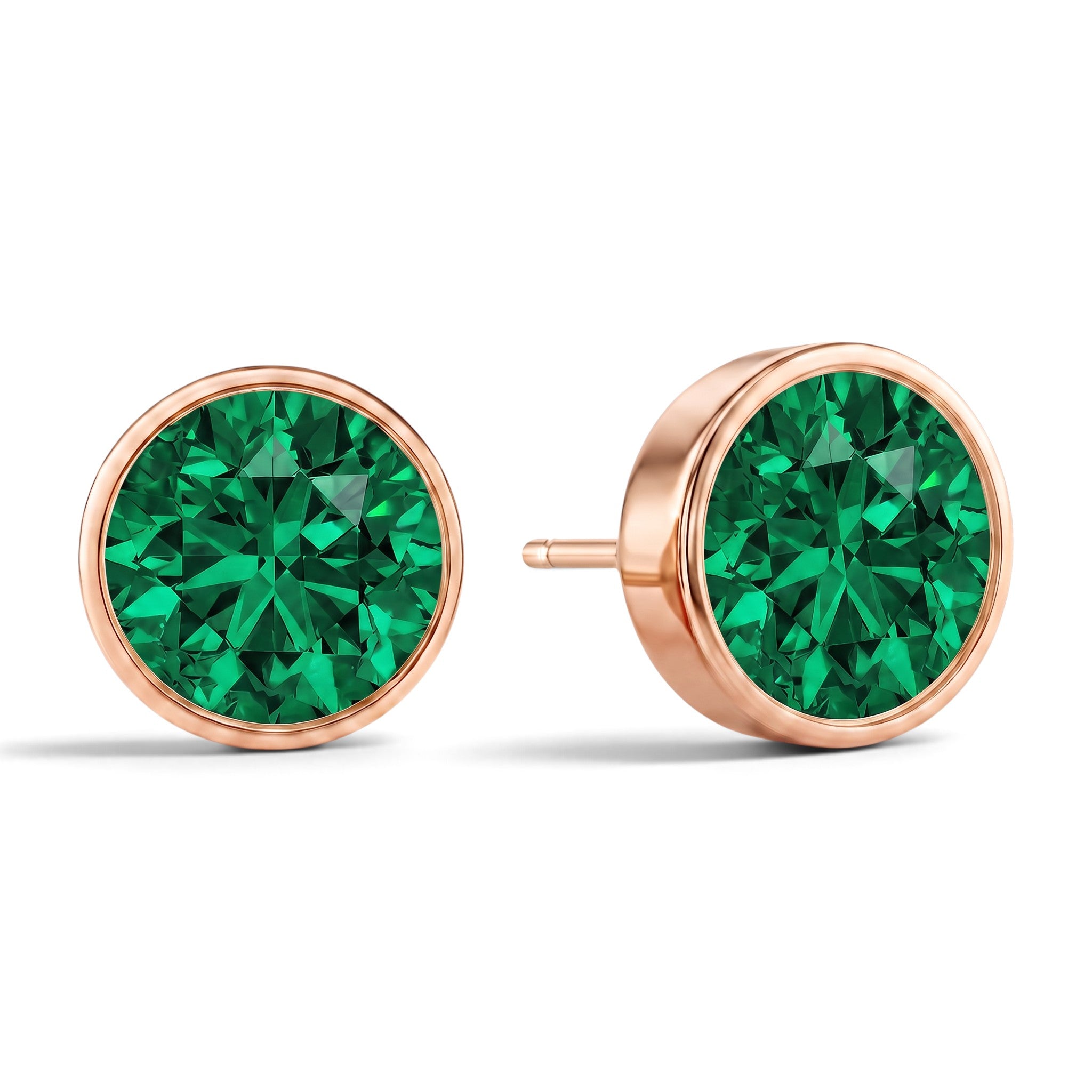 La Ronde® Bezel Emerald Stud Earrings, 14K Rose Gold