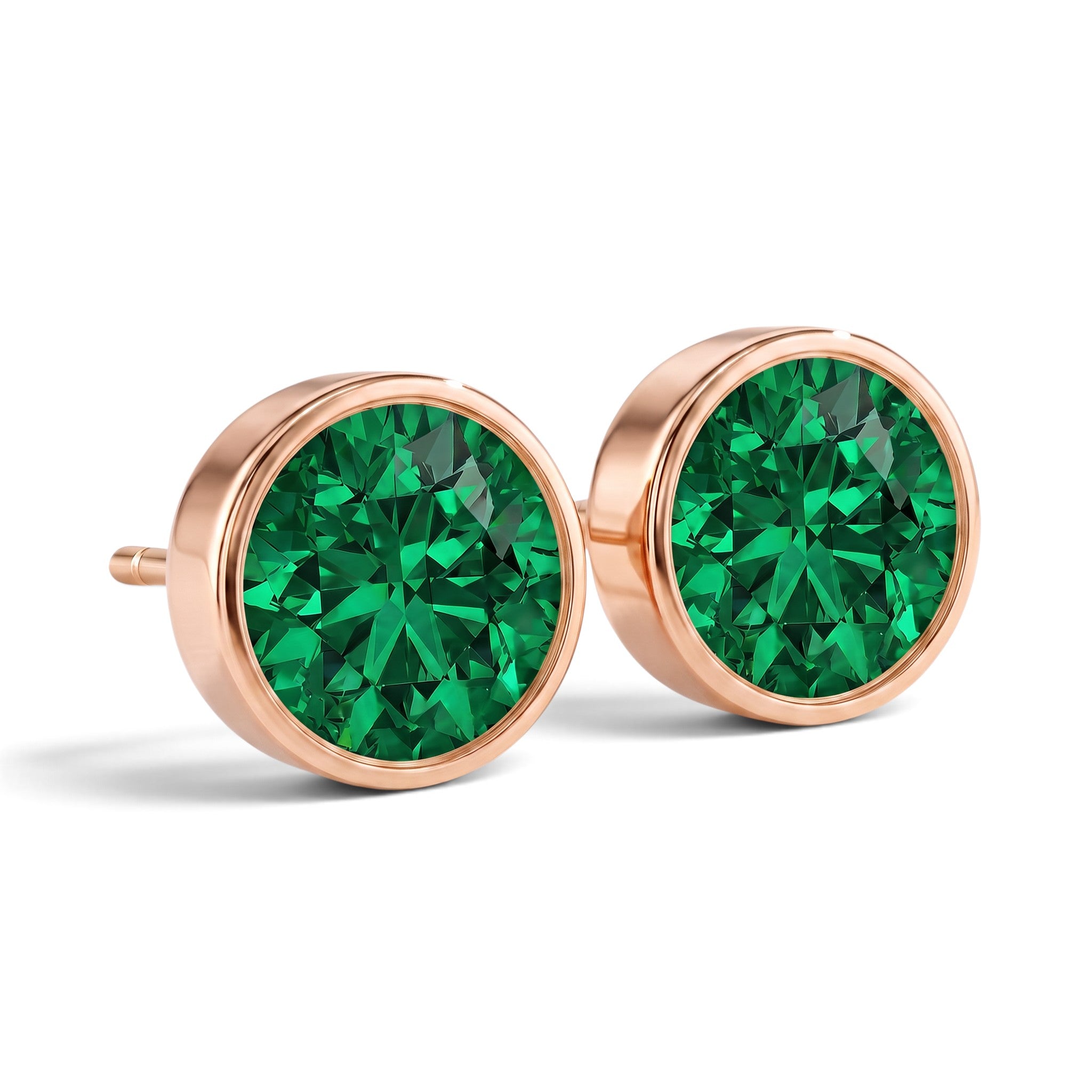 La Ronde® Bezel Emerald Stud Earrings, 14K Rose Gold