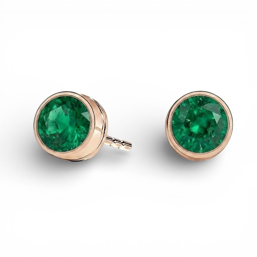 La Ronde® Bezel Emerald Stud Earrings, 14K Rose Gold