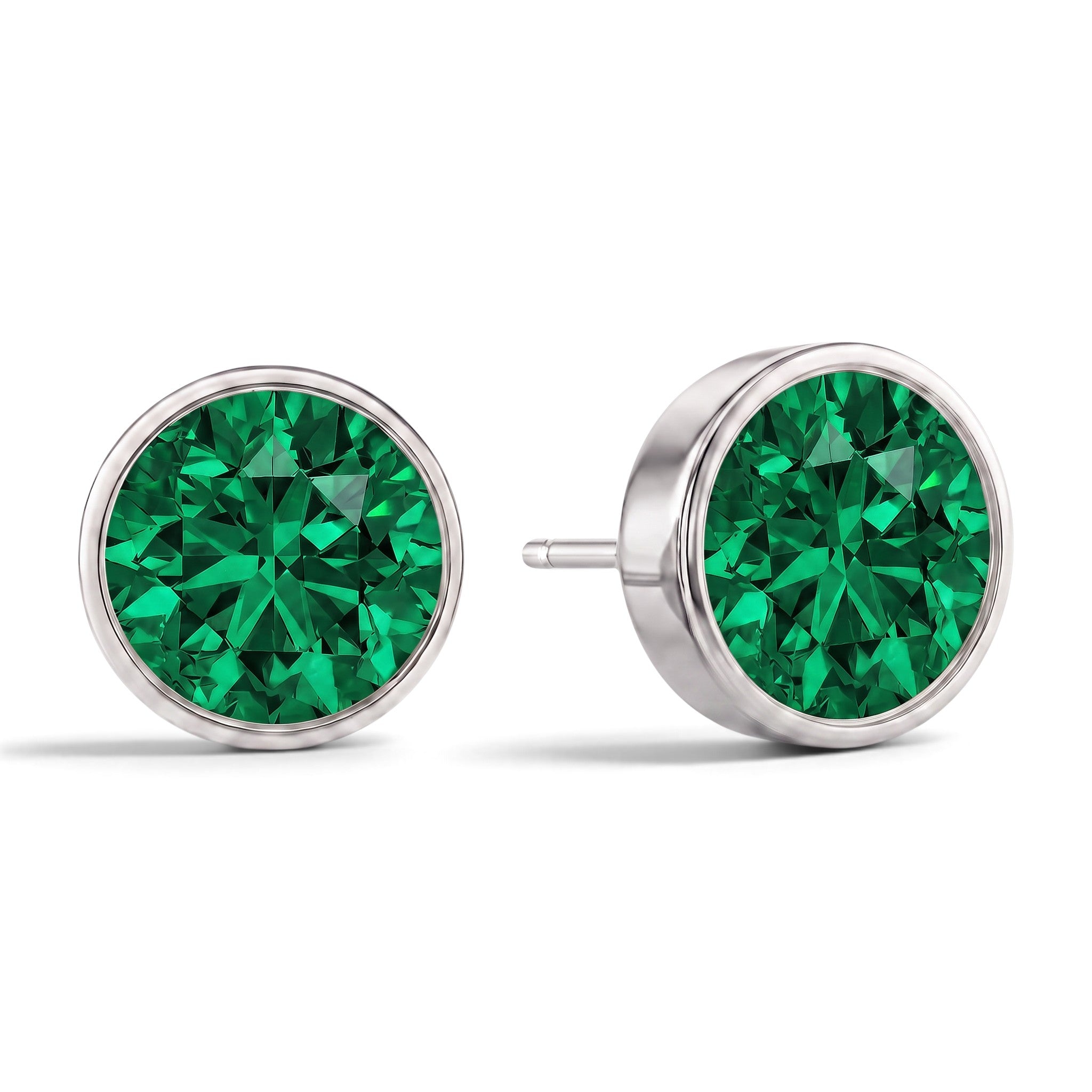 La Ronde® Bezel Emerald Stud Earrings, Platinum