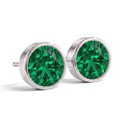 La Ronde® Bezel Emerald Stud Earrings, Platinum