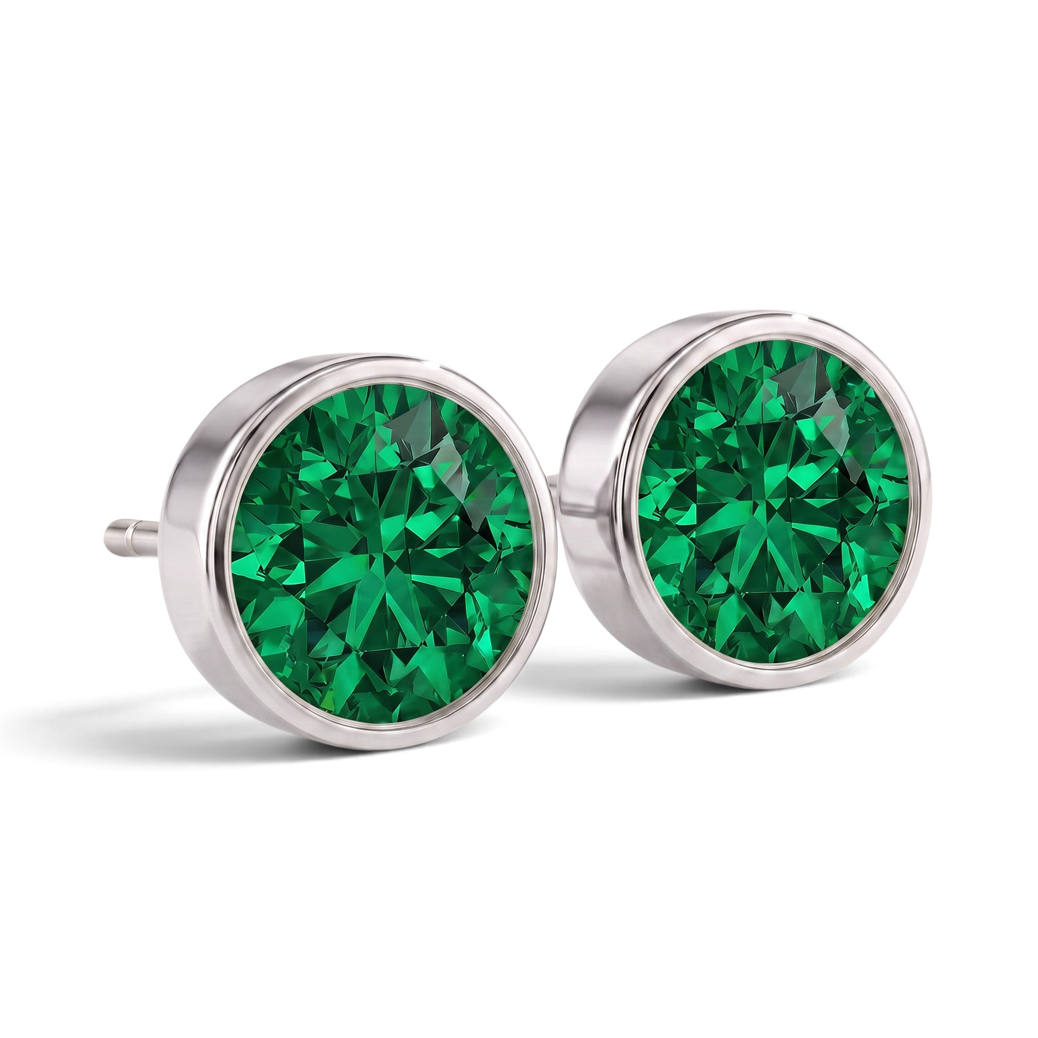 La Ronde® Bezel Emerald Stud Earrings, Platinum