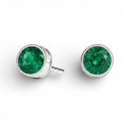 La Ronde® Bezel Emerald Stud Earrings, 14K White Gold