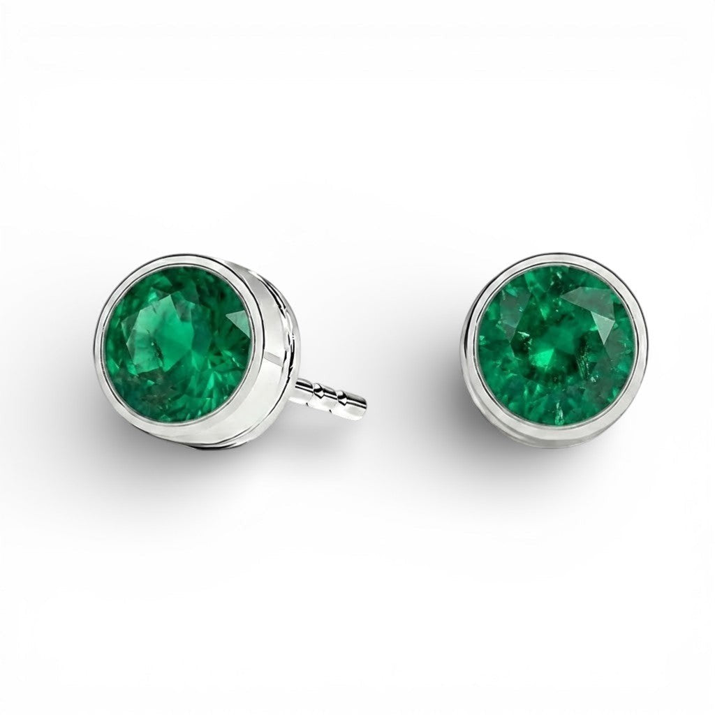 La Ronde® Bezel Emerald Stud Earrings, Platinum