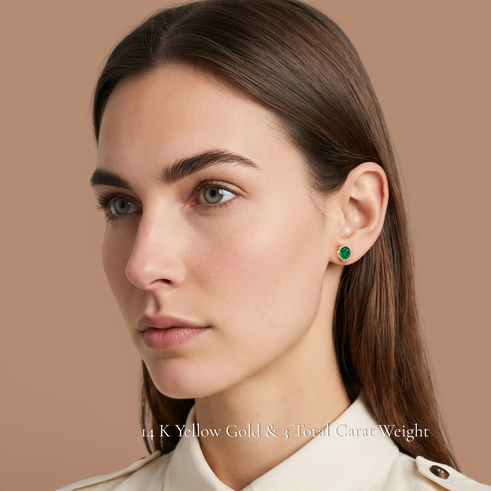 La Ronde® Bezel Emerald Stud Earrings, 14K Rose Gold