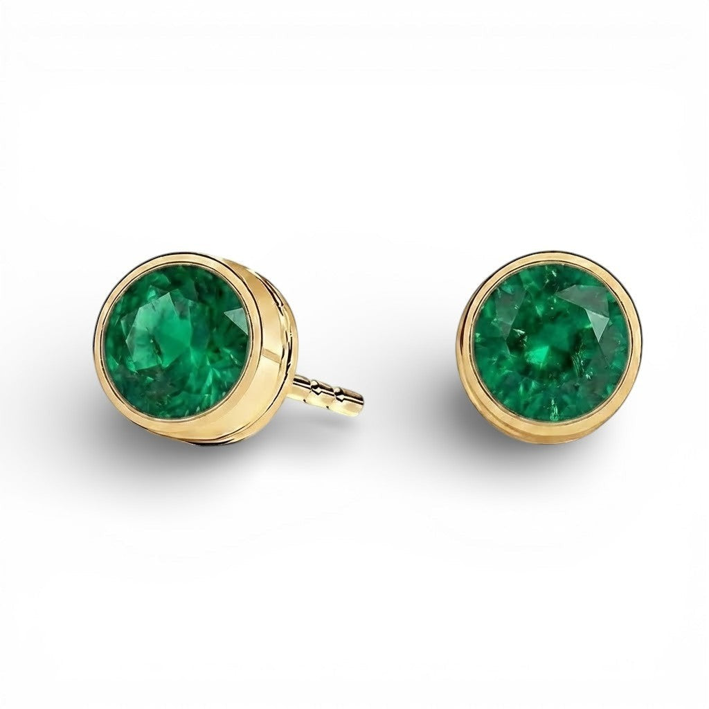 La Ronde® Bezel Emerald Stud Earrings, Gold Vermeil
