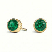 La Ronde® Bezel Emerald Stud Earrings, 14K Gold