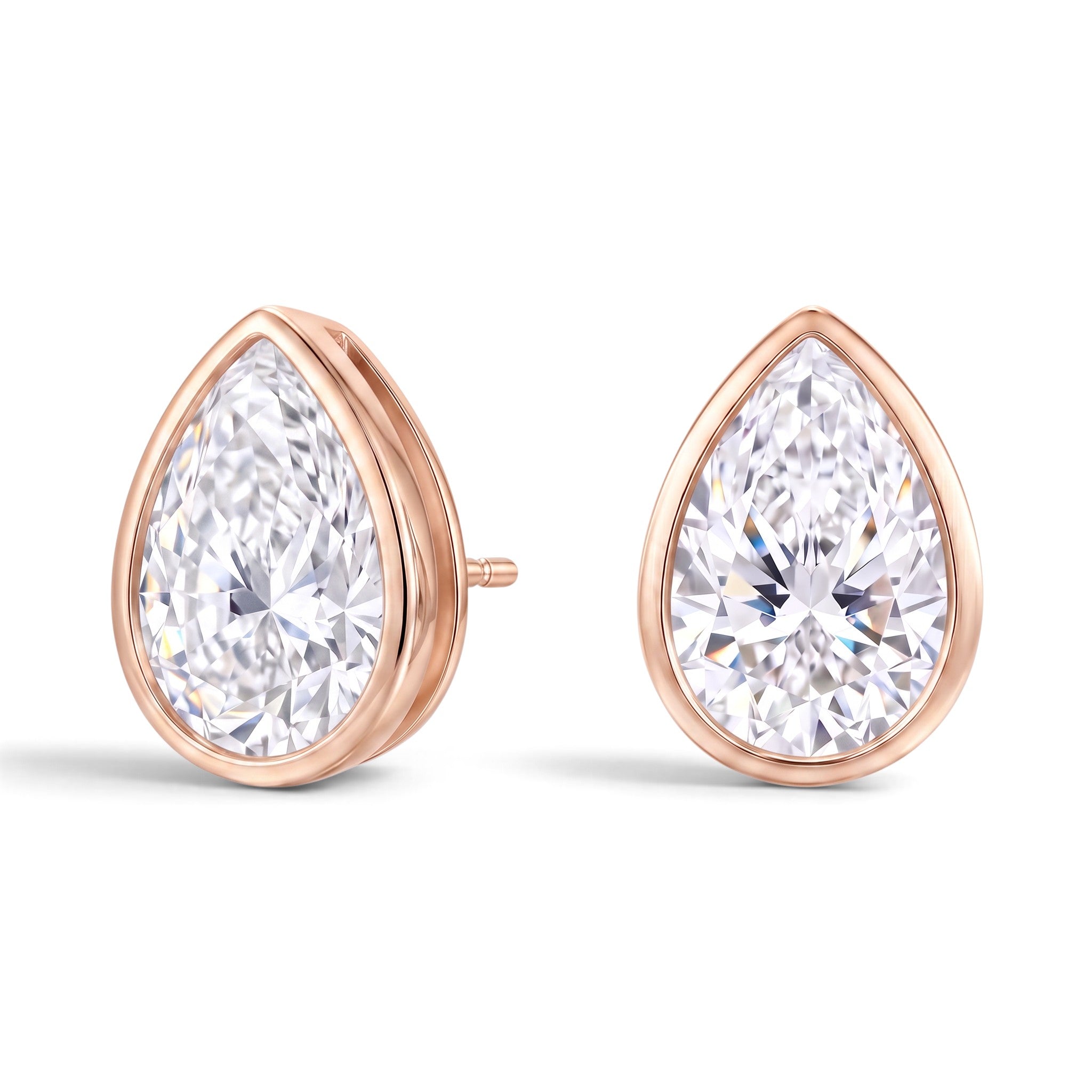 La Poire® Bezel Diamond Stud Earrings, 14K Rose Gold