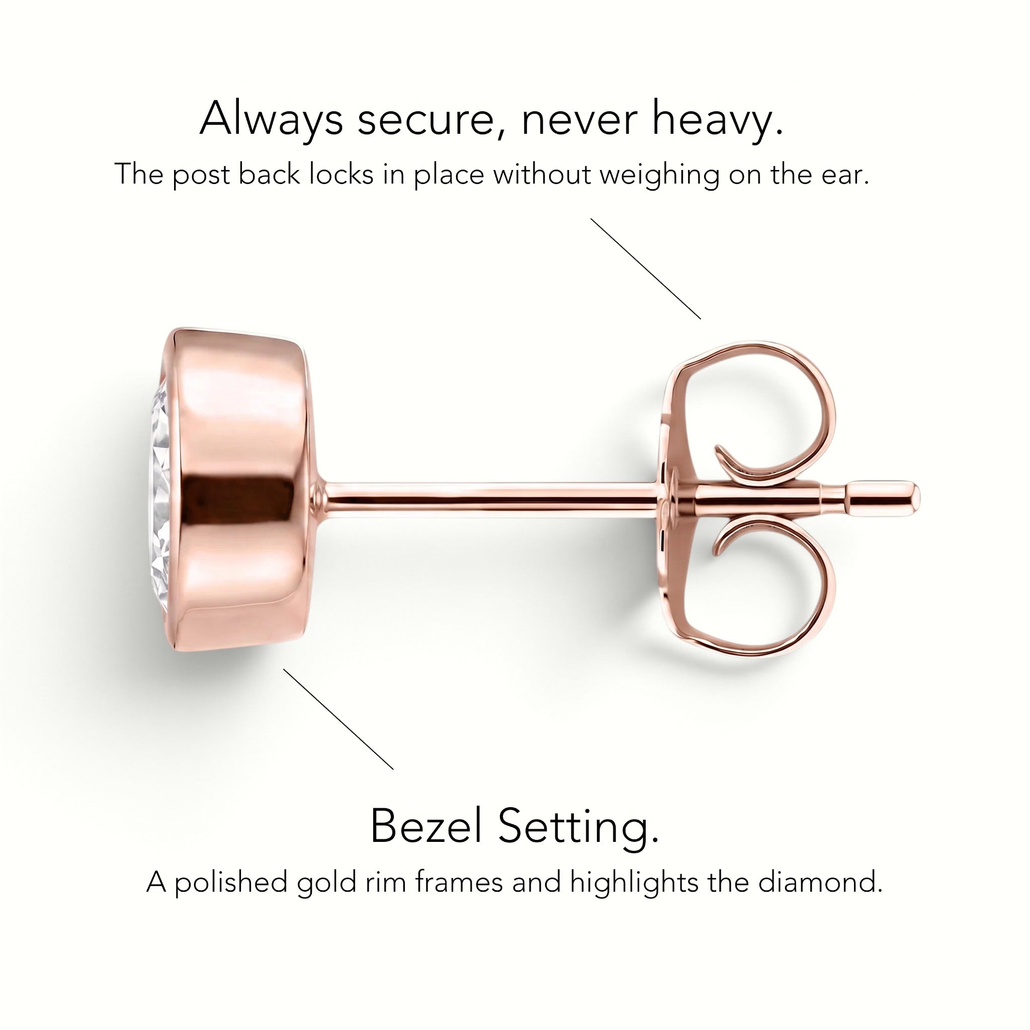 La Ronde® Bezel Diamond Stud Earrings, 14K Rose Gold
