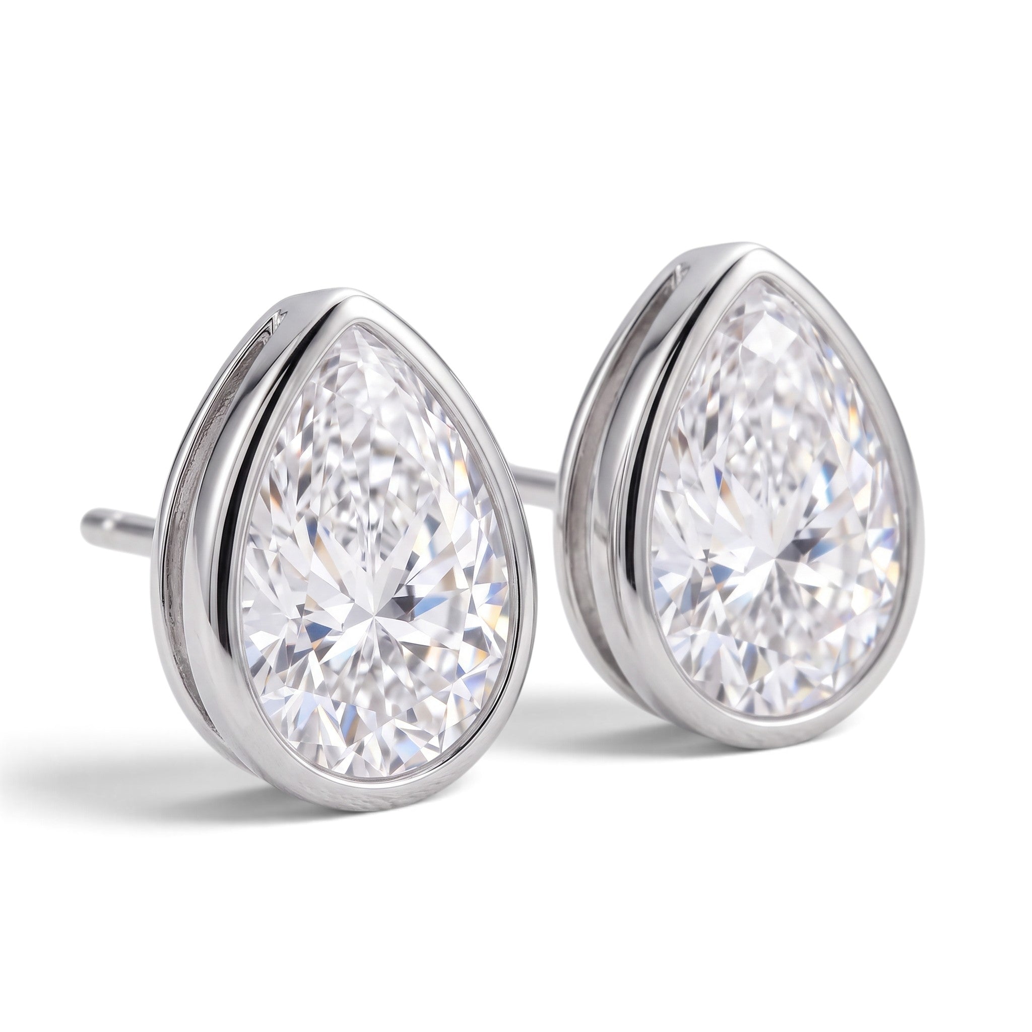 La Poire® Bezel Diamond Stud Earrings, Sterling Silver