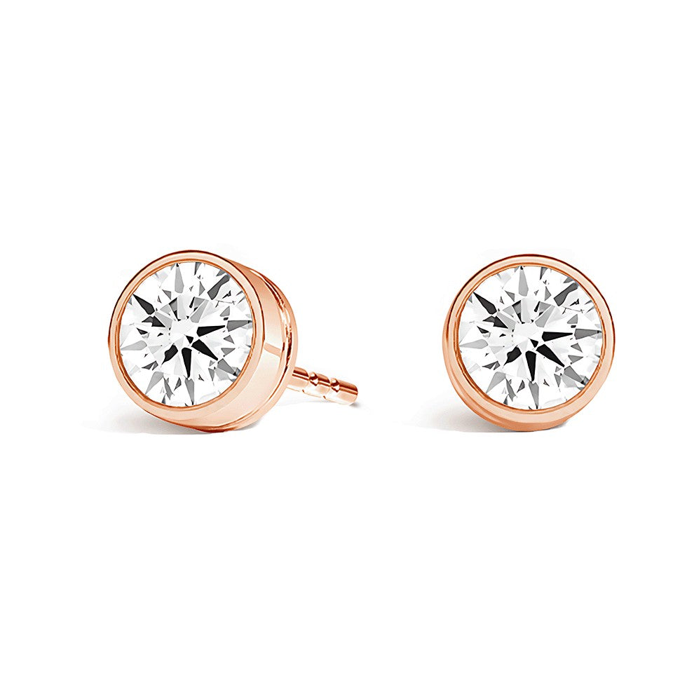 La Ronde® Bezel Diamond Stud Earrings, 14K Rose Gold