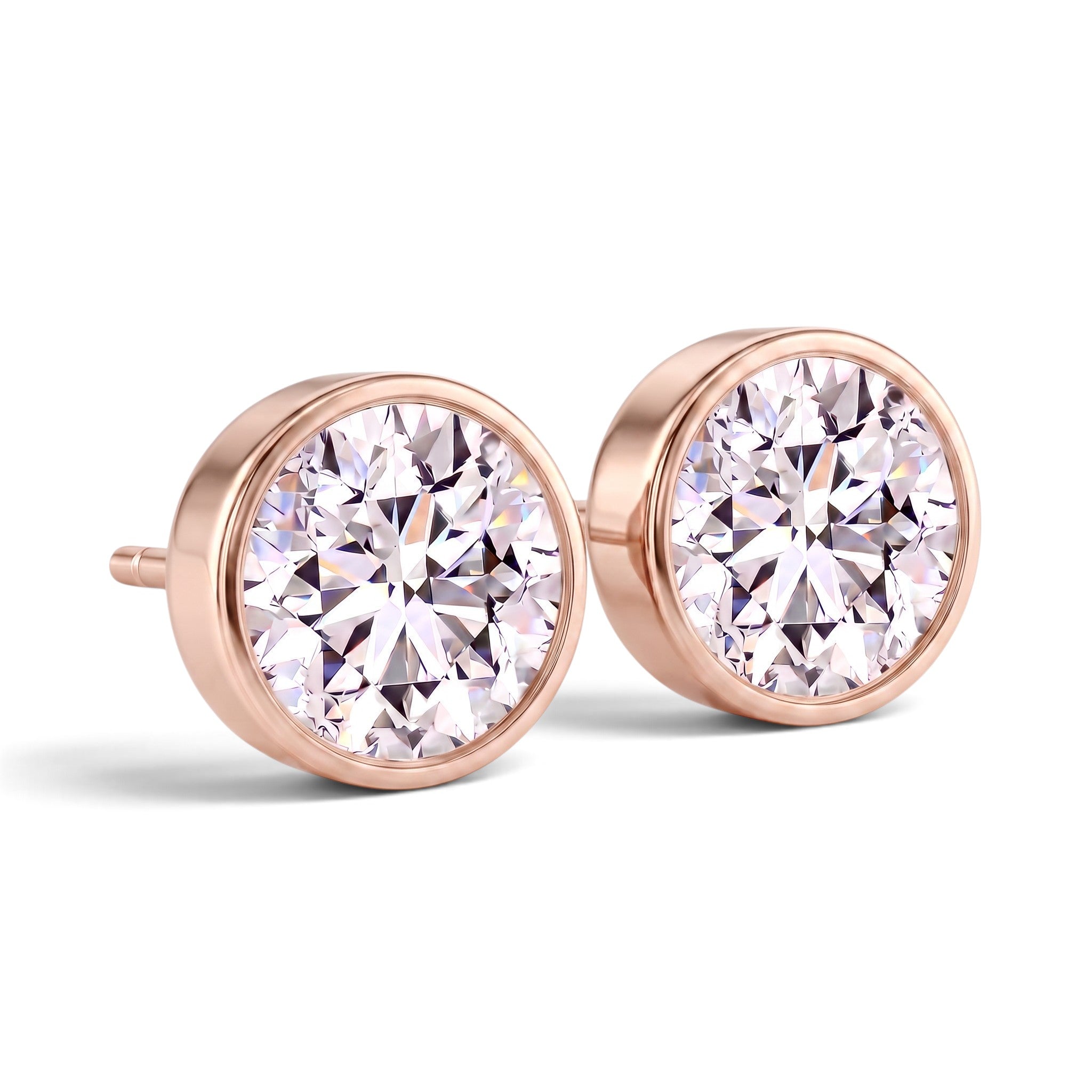 La Ronde® Bezel Diamond Stud Earrings, 14K Rose Gold