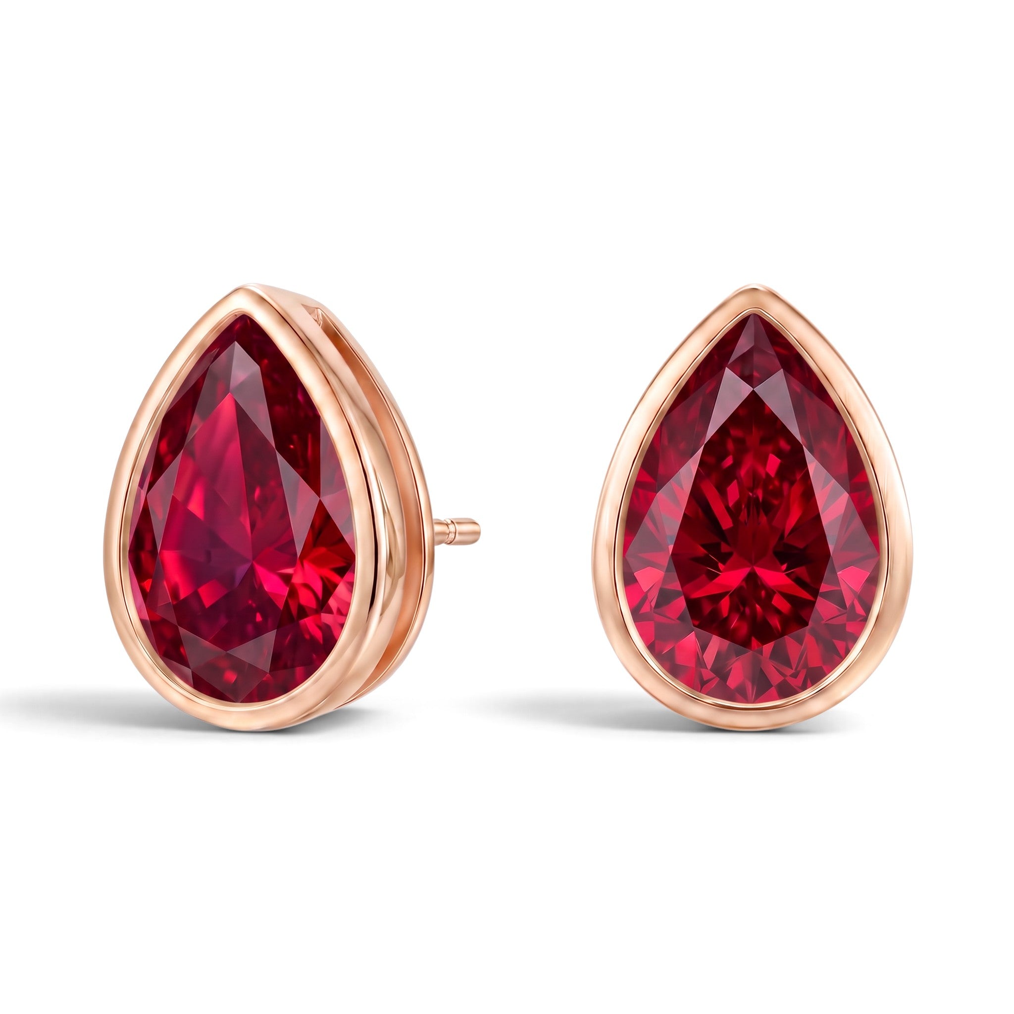 La Poire® Bezel Ruby Stud Earrings, 14K Rose Gold