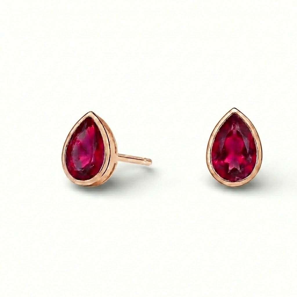 La Poire® Bezel Ruby Stud Earrings, 14K Rose Gold