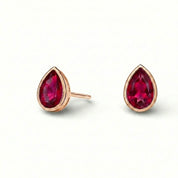 La Poire® Bezel Ruby Stud Earrings, 14K Rose Gold
