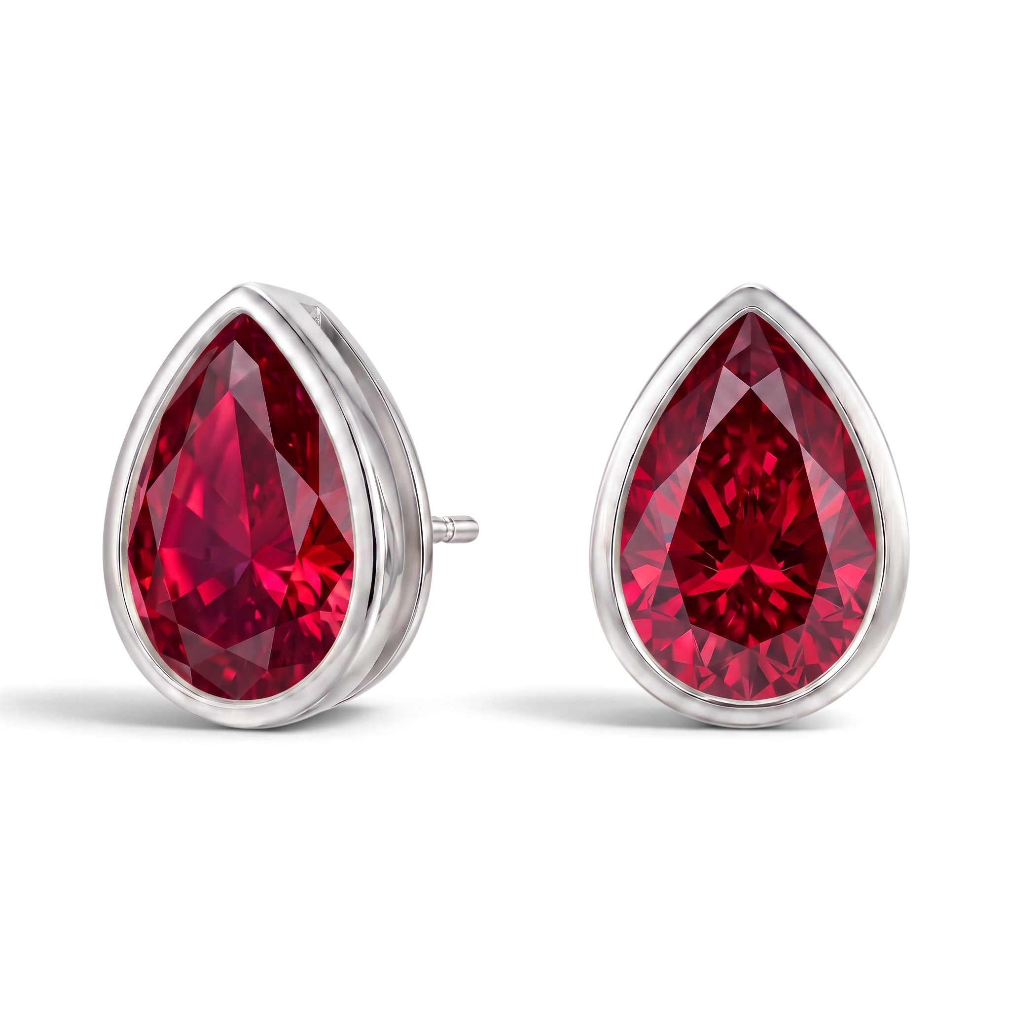 La Poire® Bezel Ruby Stud Earrings, Sterling Silver