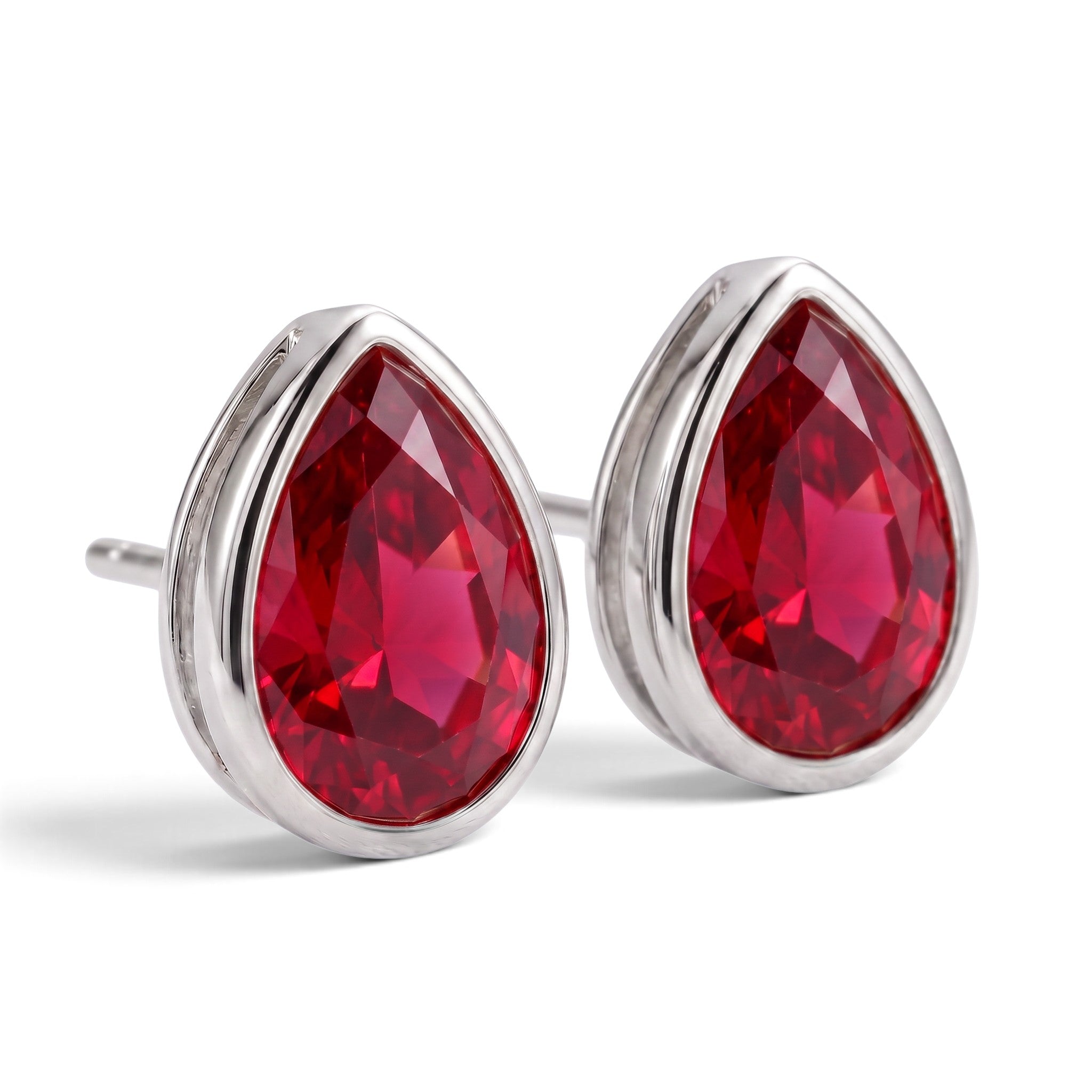 La Poire® Bezel Ruby Stud Earrings, Sterling Silver